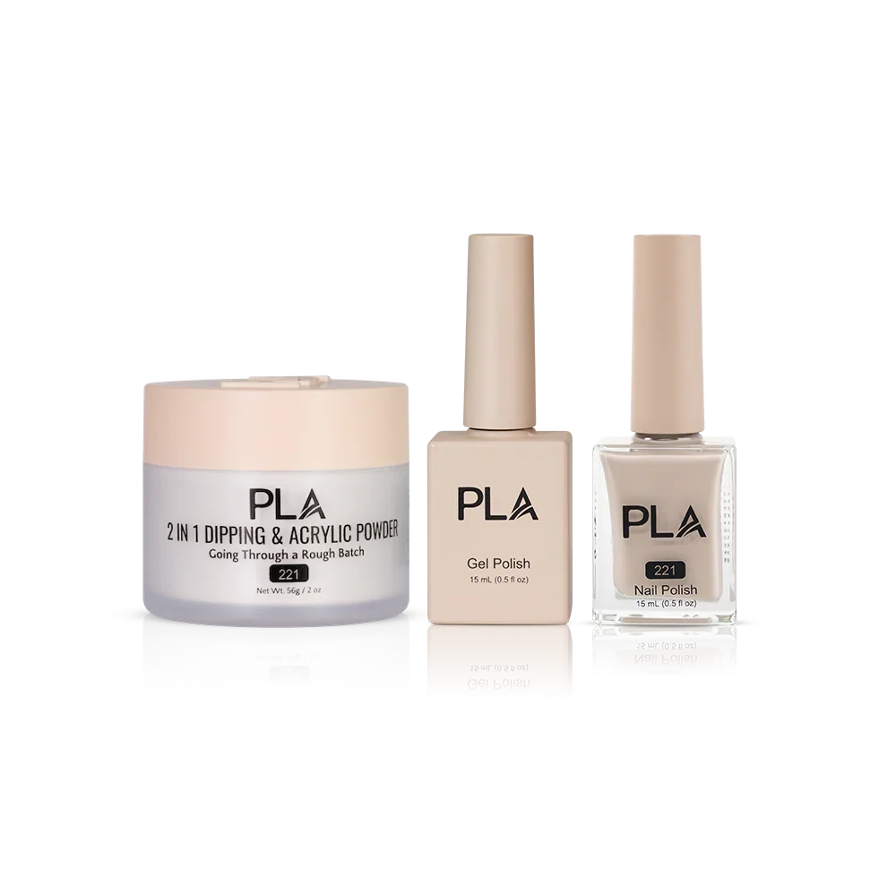 PLA Nail Trio Set (front view of gel polish, lacquer polish, and dip & acrylic powder jar)
