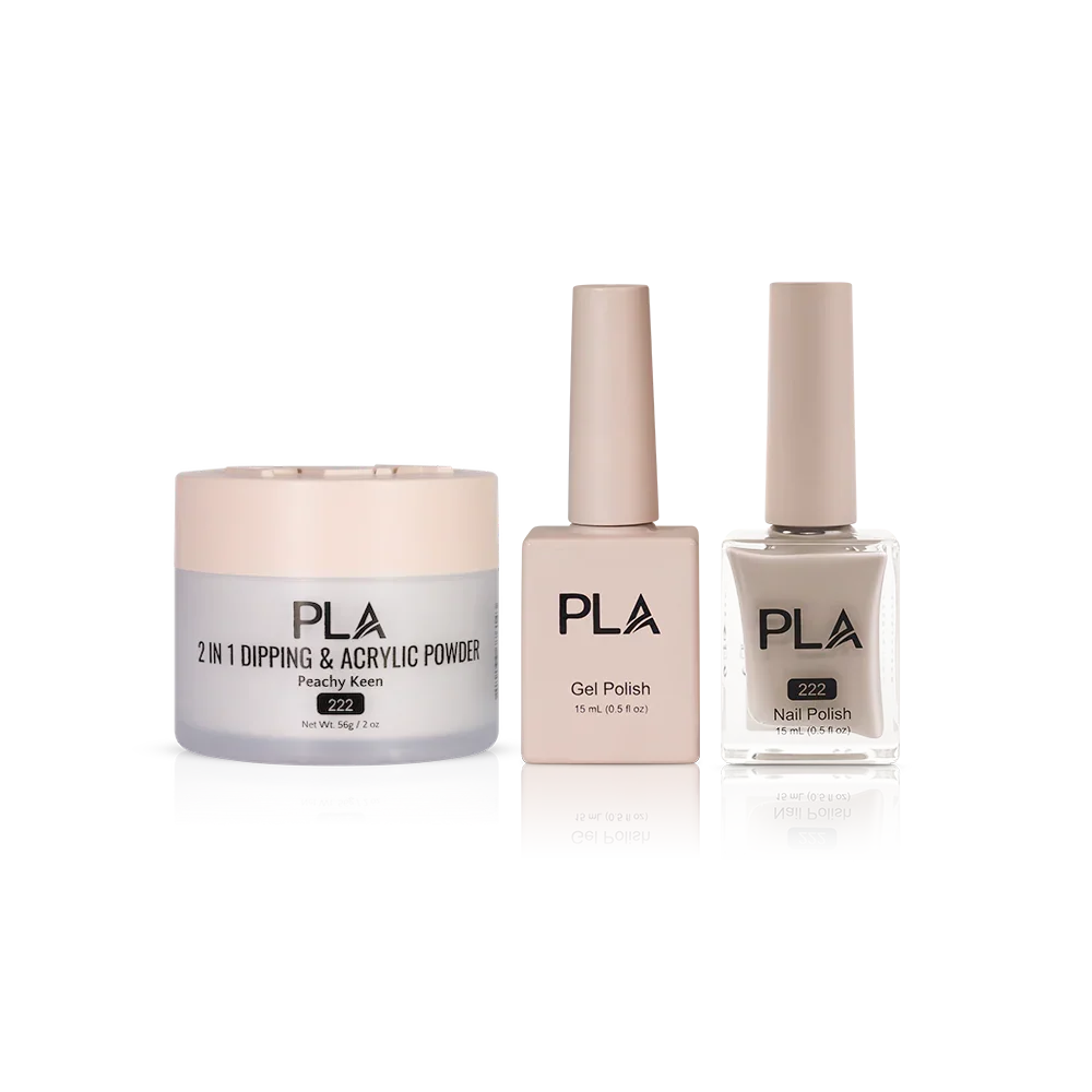 PLA Nail Trio Set (front view of gel polish, lacquer polish, and dip & acrylic powder jar)