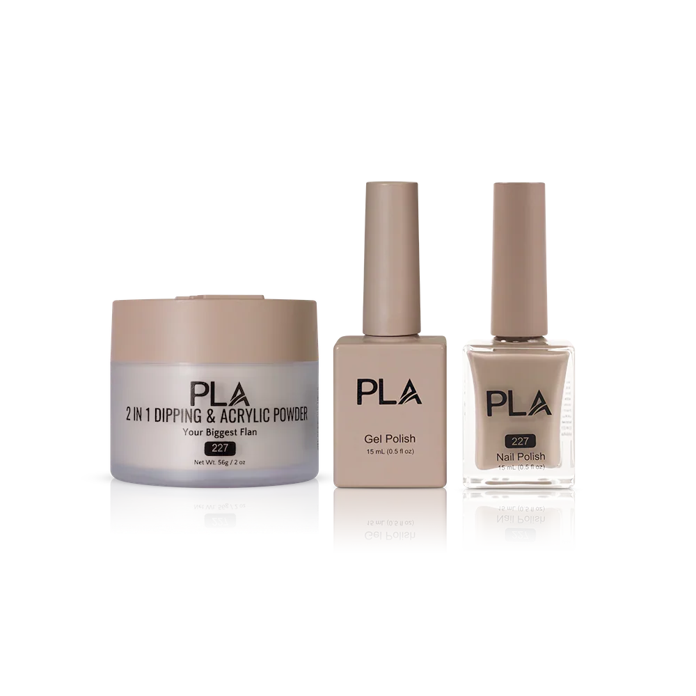 PLA Nail Trio Set (front view of gel polish, lacquer polish, and dip & acrylic powder jar)