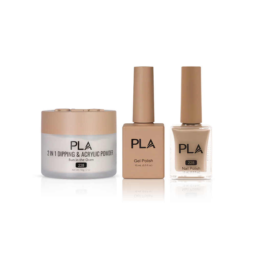 PLA Nail Trio Set (front view of gel polish, lacquer polish, and dip & acrylic powder jar)