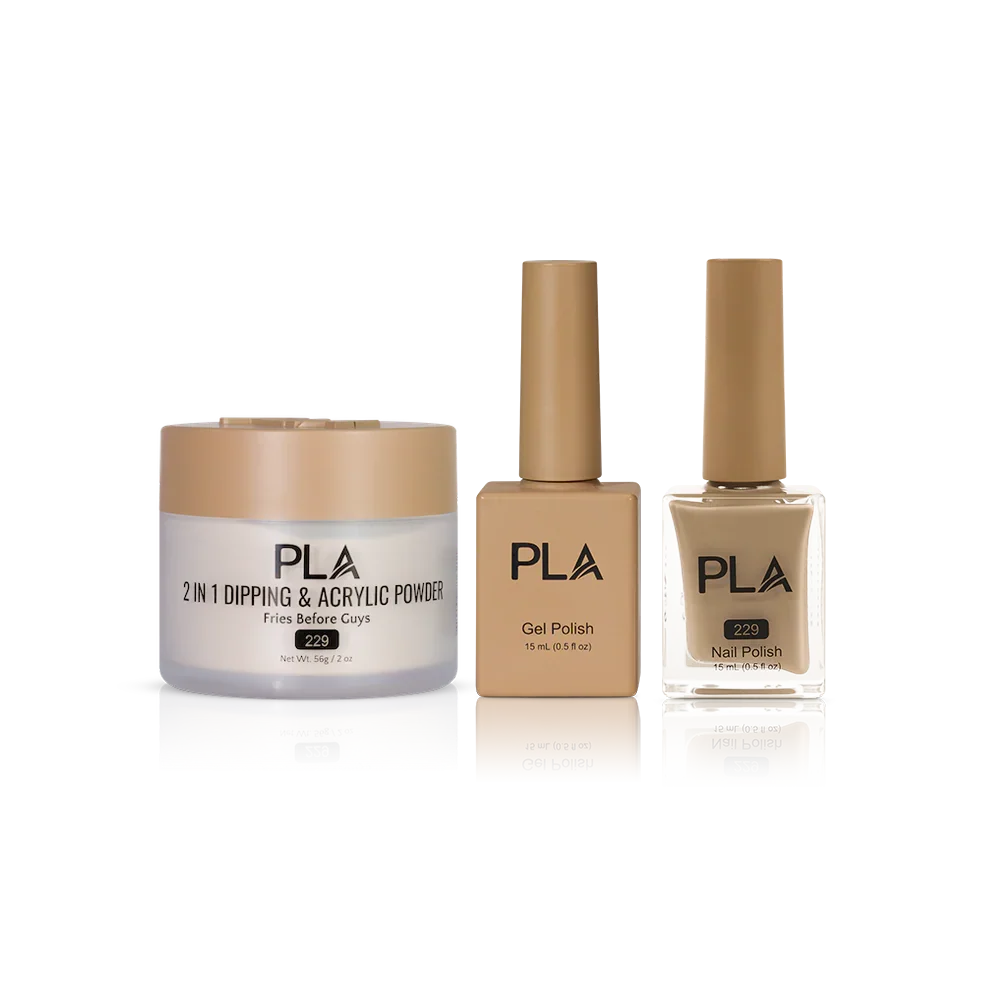 PLA Nail Trio Set (front view of gel polish, lacquer polish, and dip & acrylic powder jar)