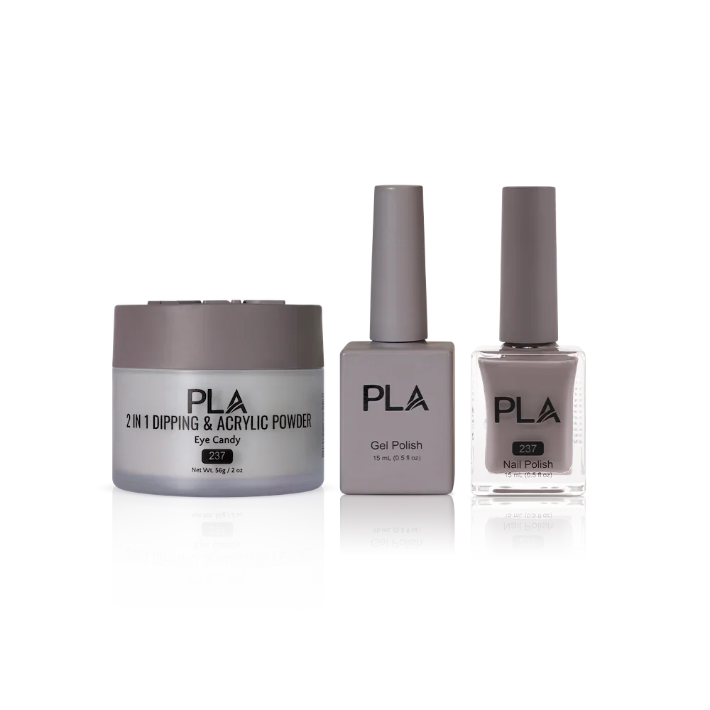 PLA Nail Trio Set (front view of gel polish, lacquer polish, and dip & acrylic powder jar)