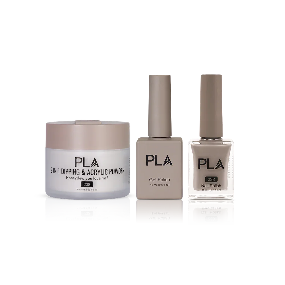 PLA Nail Trio Set (front view of gel polish, lacquer polish, and dip & acrylic powder jar)