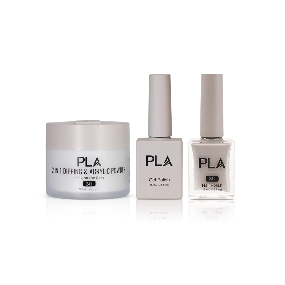 PLA Nail Trio Set (front view of gel polish, lacquer polish, and dip & acrylic powder jar)