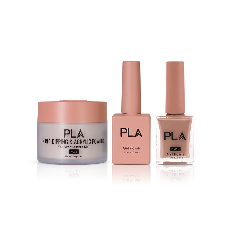 PLA Nail Trio Set (front view of gel polish, lacquer polish, and dip & acrylic powder jar)