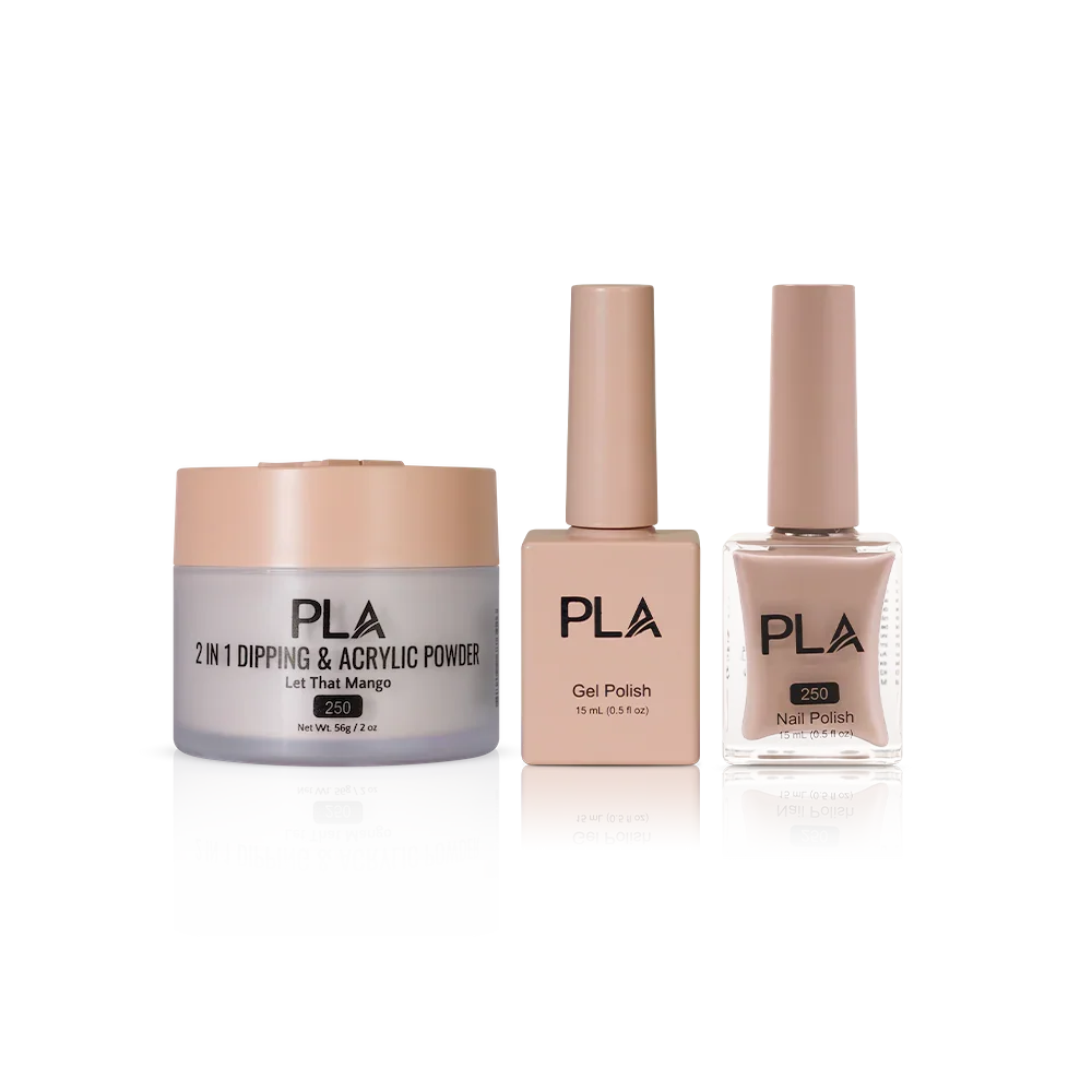 PLA Nail Trio Set (front view of gel polish, lacquer polish, and dip & acrylic powder jar)