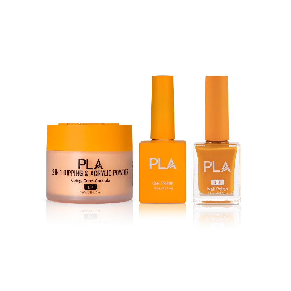 PLA Nail Trio Set (front view of gel polish, lacquer polish, and dip & acrylic powder jar)