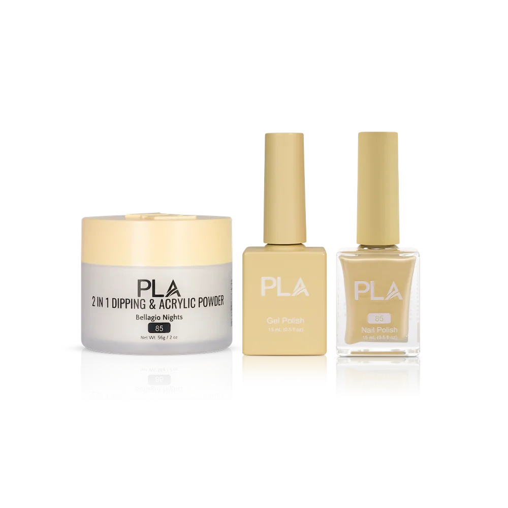 PLA Nail Trio Set (front view of gel polish, lacquer polish, and dip & acrylic powder jar)