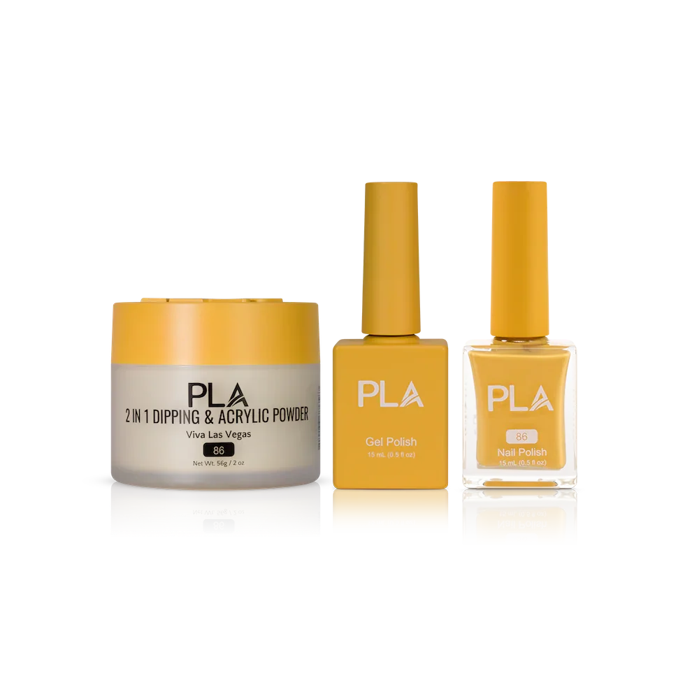 PLA Nail Trio Set (front view of gel polish, lacquer polish, and dip & acrylic powder jar)