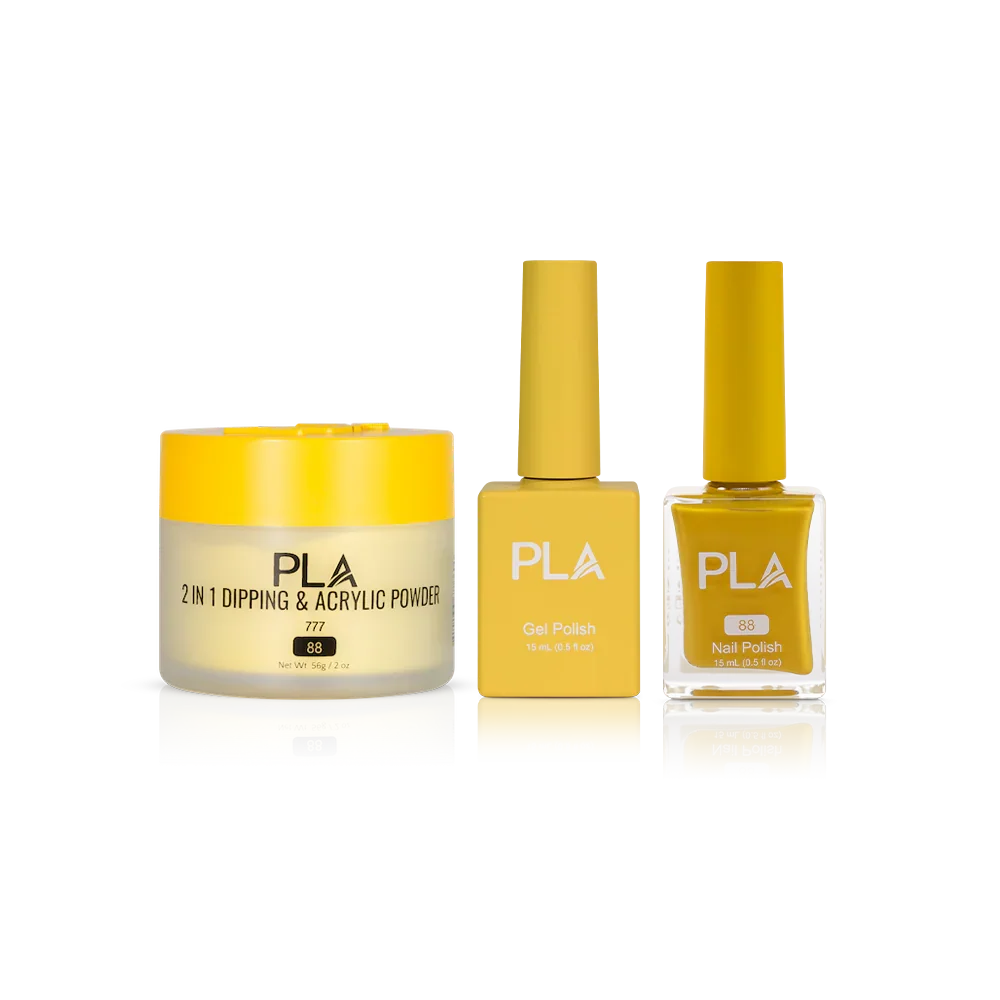 PLA Nail Trio Set (front view of gel polish, lacquer polish, and dip & acrylic powder jar)