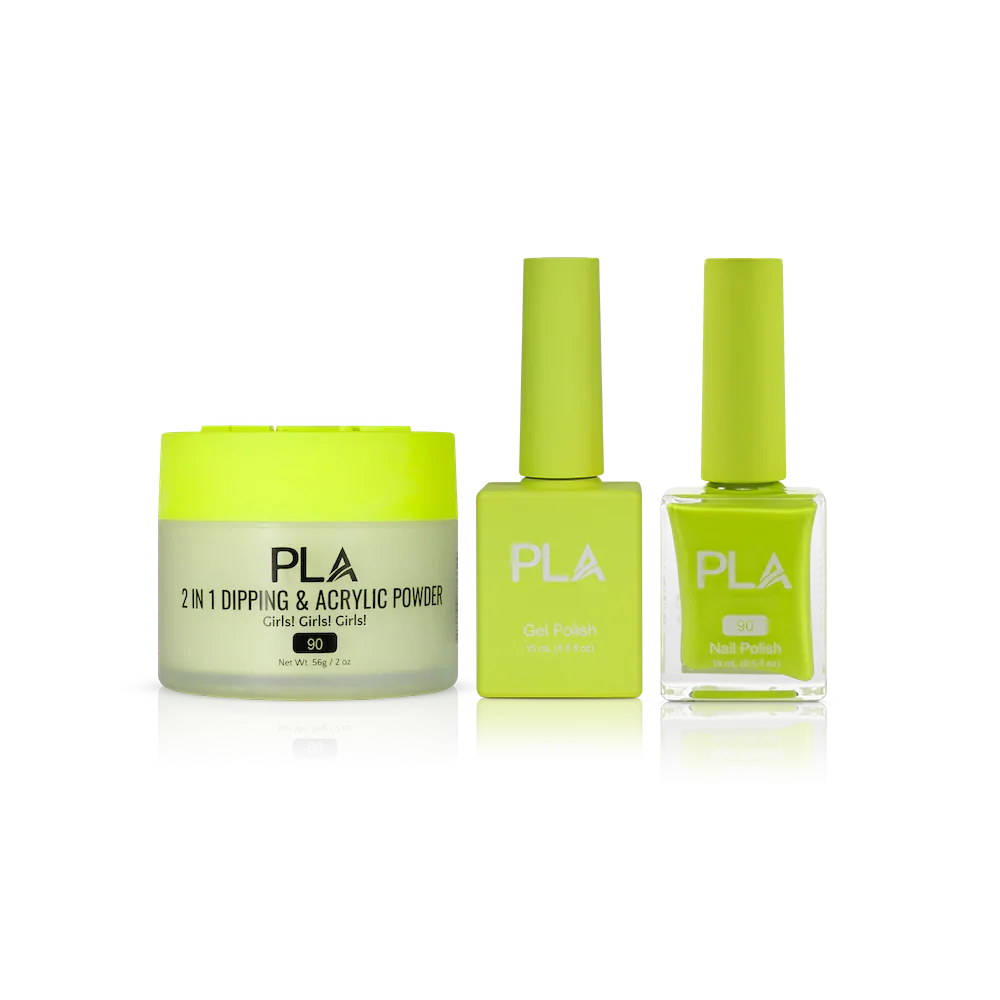 PLA Nail Trio Set (front view of gel polish, lacquer polish, and dip & acrylic powder jar)