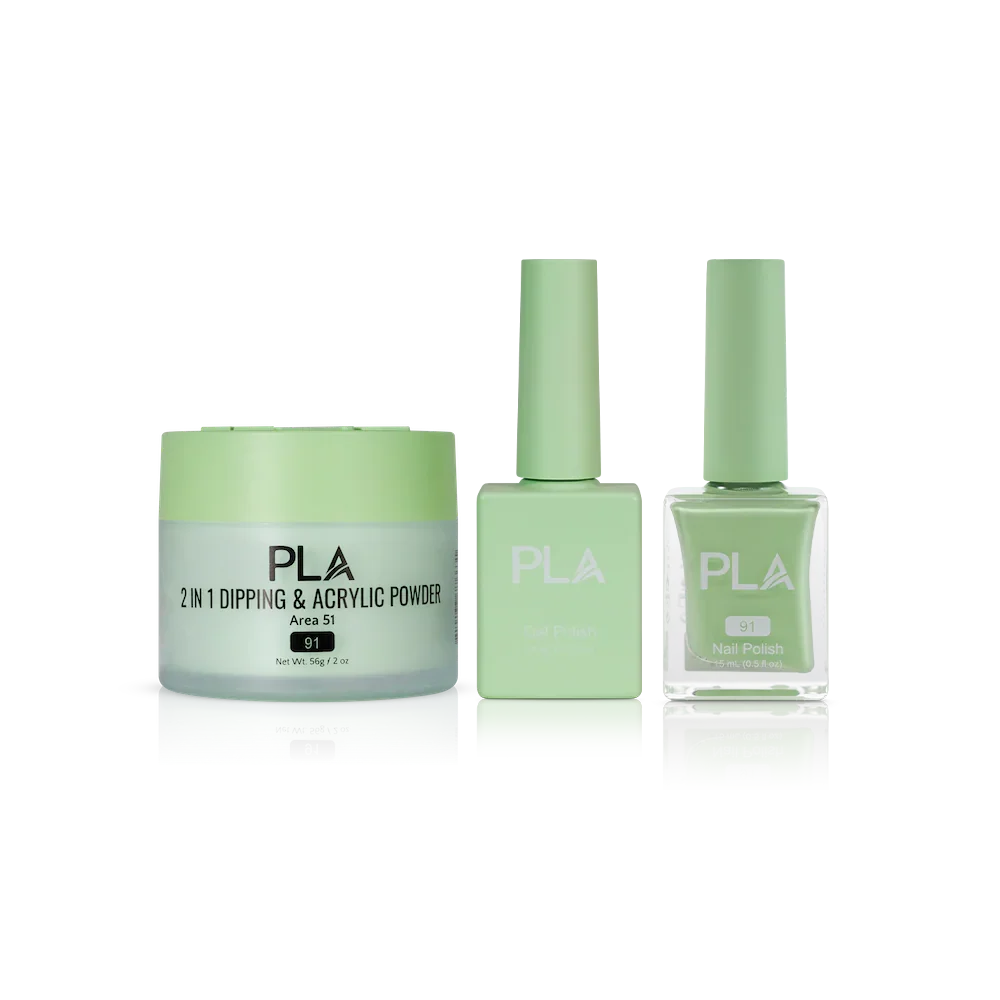 PLA Nail Trio Set (front view of gel polish, lacquer polish, and dip & acrylic powder jar)