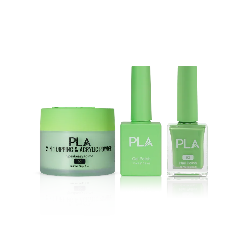 PLA Nail Trio Set (front view of gel polish, lacquer polish, and dip & acrylic powder jar)