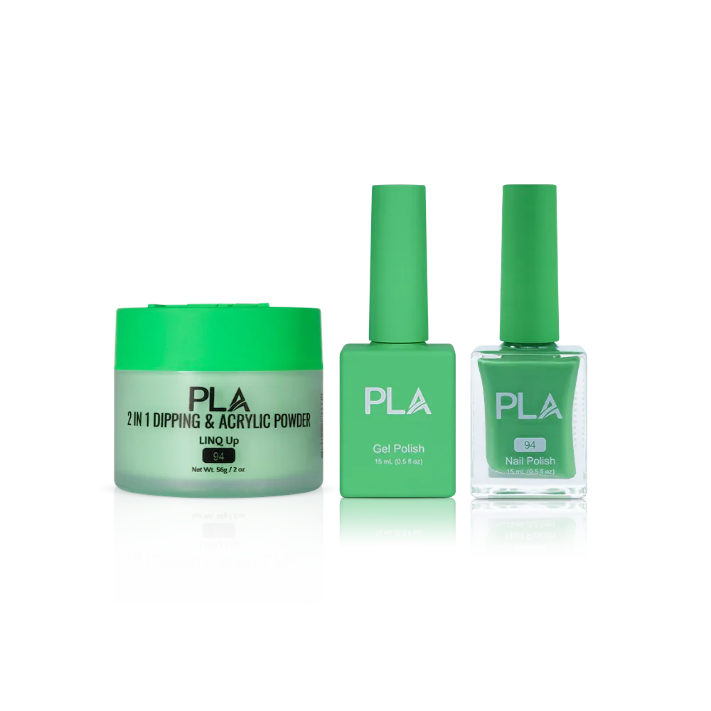 PLA Nail Trio Set (front view of gel polish, lacquer polish, and dip & acrylic powder jar)