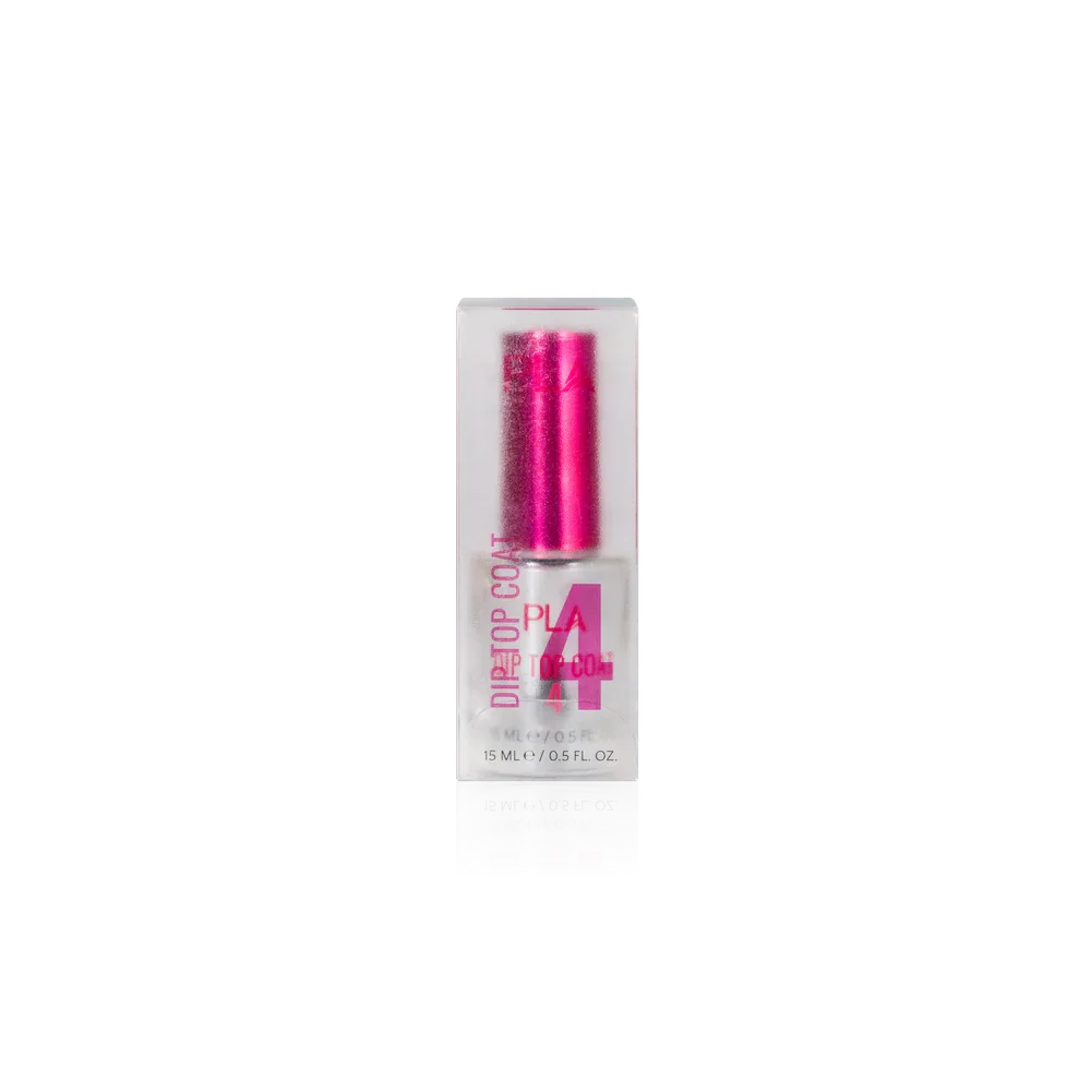 Dip powder top coat from PLA Beauty Inc. (front view of the bottle in box)
