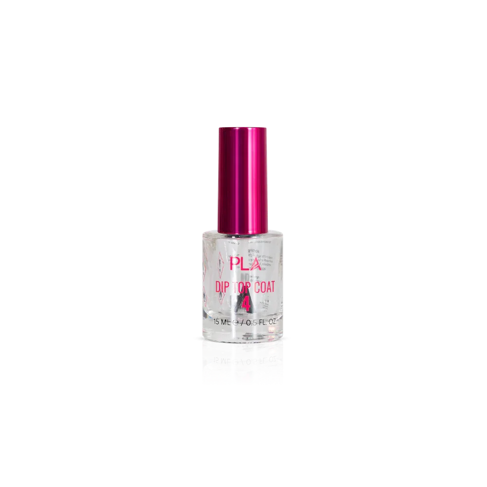 Dip powder top coat from PLA Beauty Inc. (front view of the bottle)