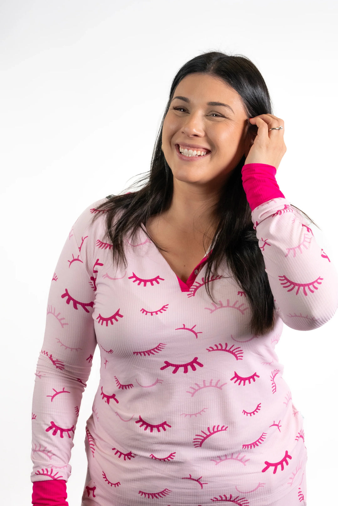PLA Lash Swag — Lash Tech Pajamas (close up front view of worn pj shirt)