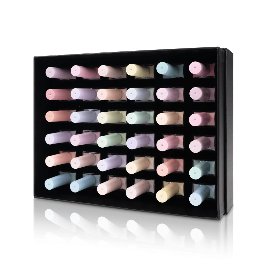 All pastel nail colors top side view, lacquer polishes - Gram Gram's Rose Garden Collection from PLA