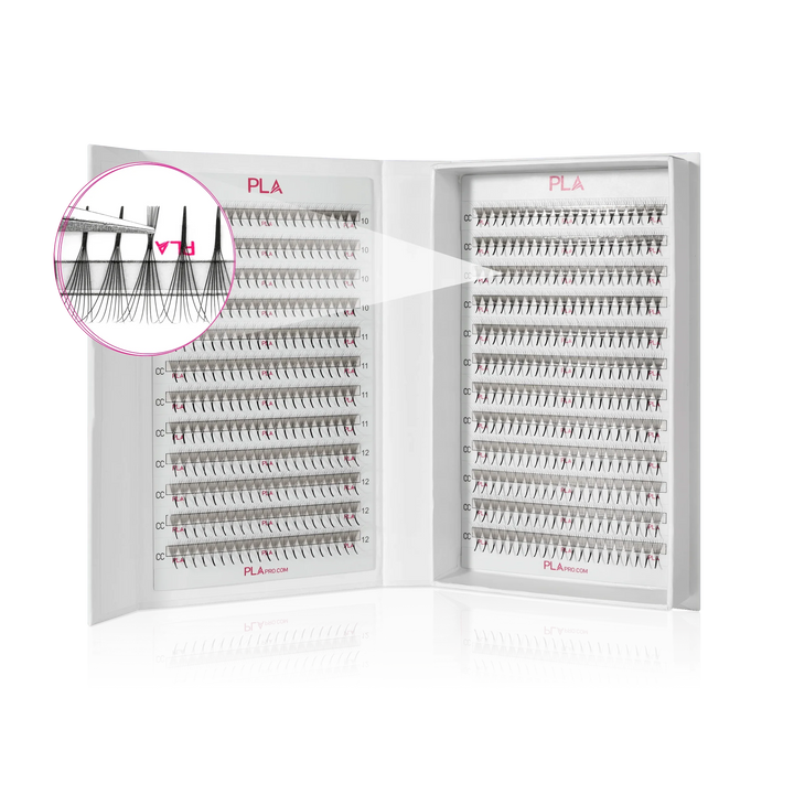 PLA ProMade Lashes — 2.0 (front of open lash box and close up of fan)