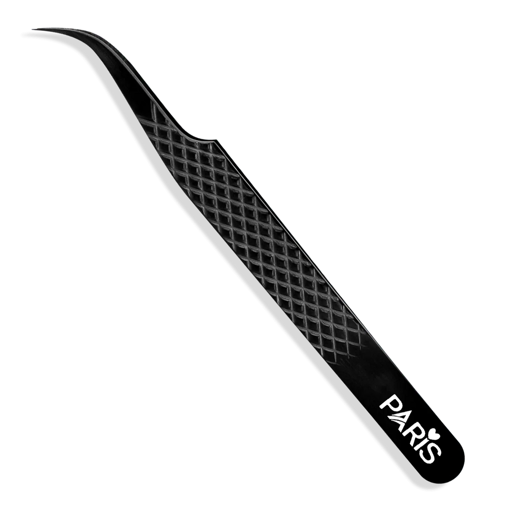 PLA P6 Ultimate Volume Tweezers (front view of Matte Black tweezer)