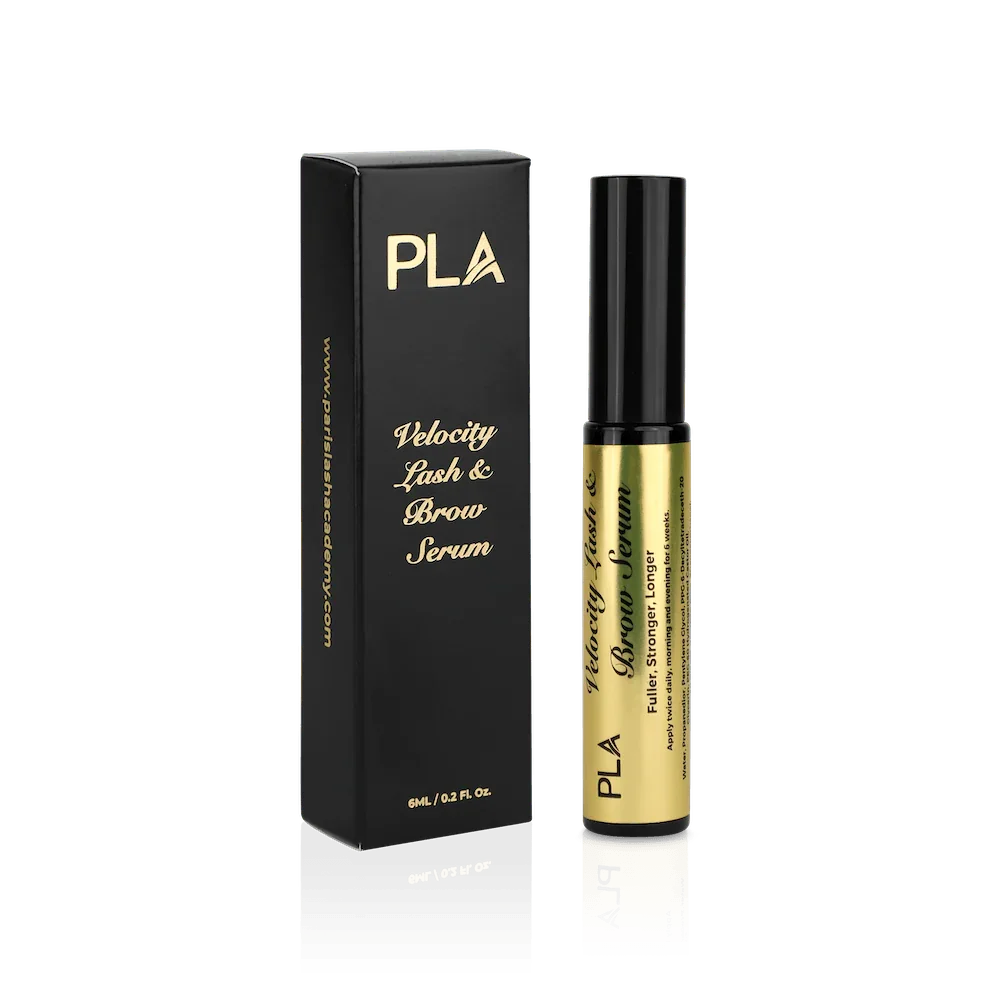 Velocity Lash & Brow Serum from PLApro: 6 mL (front view of bottle and box)