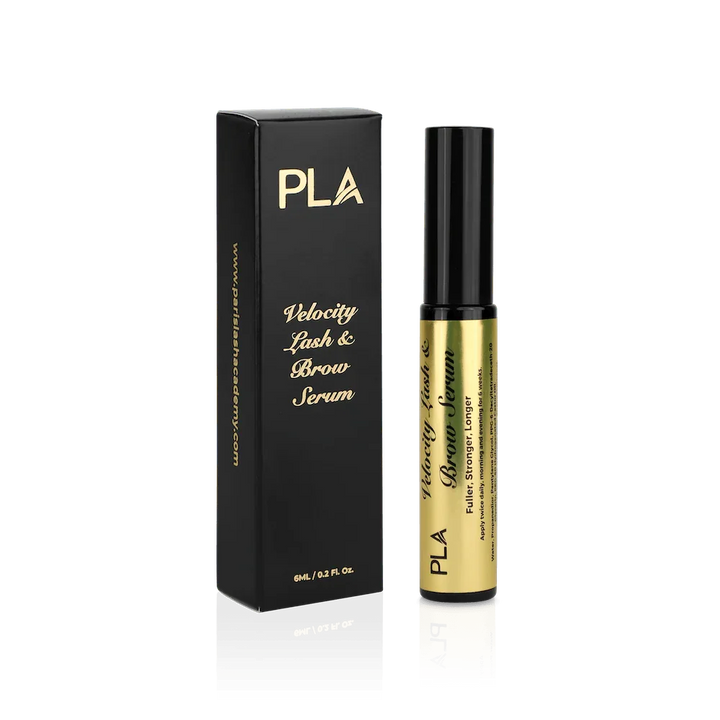 Velocity Lash & Brow Serum from PLApro: 6 mL (front view of bottle and box)