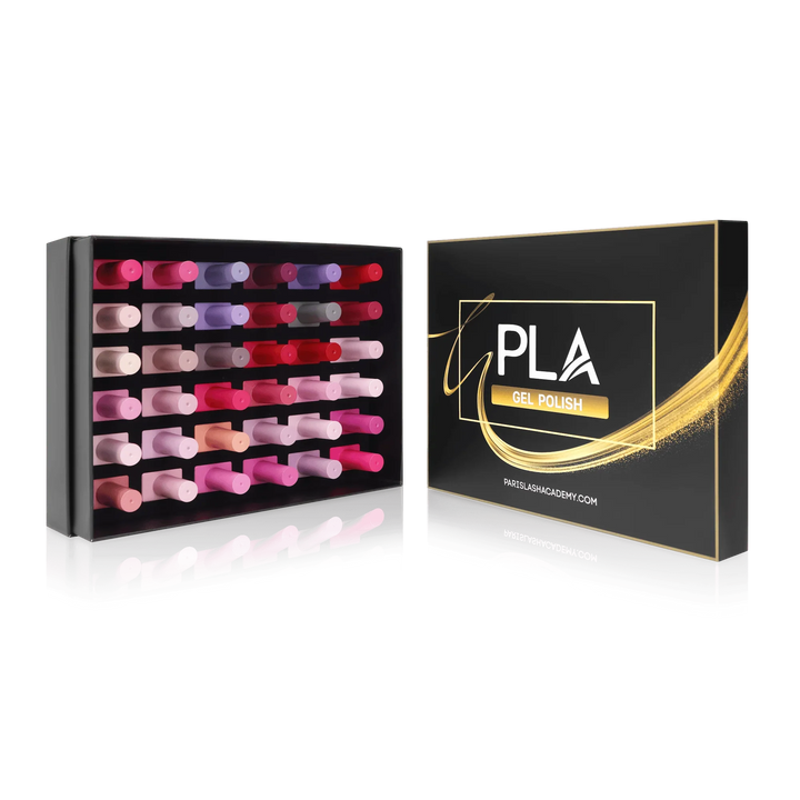 All pink gel nail colors top view, gel polishes - Movies We Love Collection from PLA