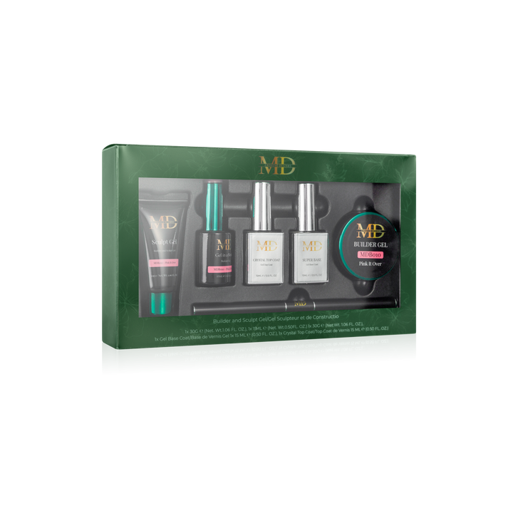Gel product set in a green box with visible brand logo on a white background