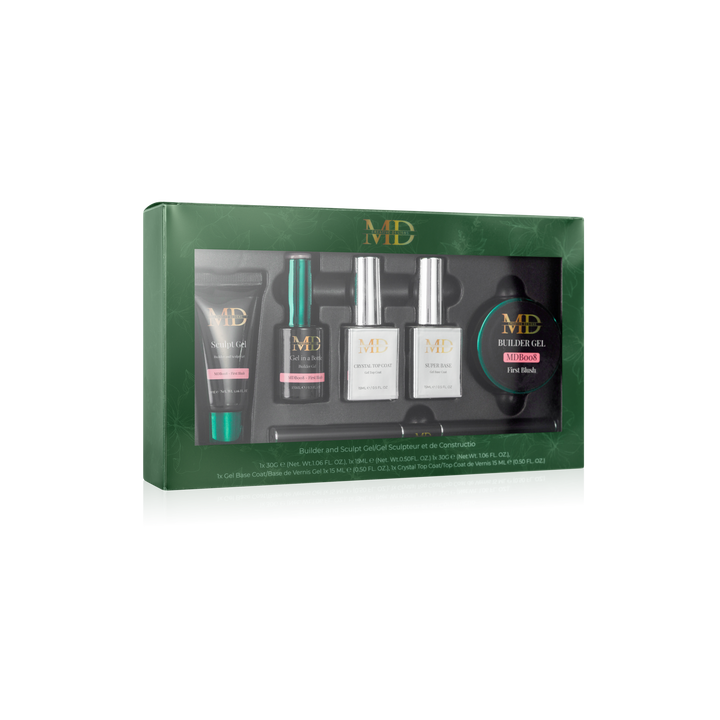 Set of gel products in a green box with &