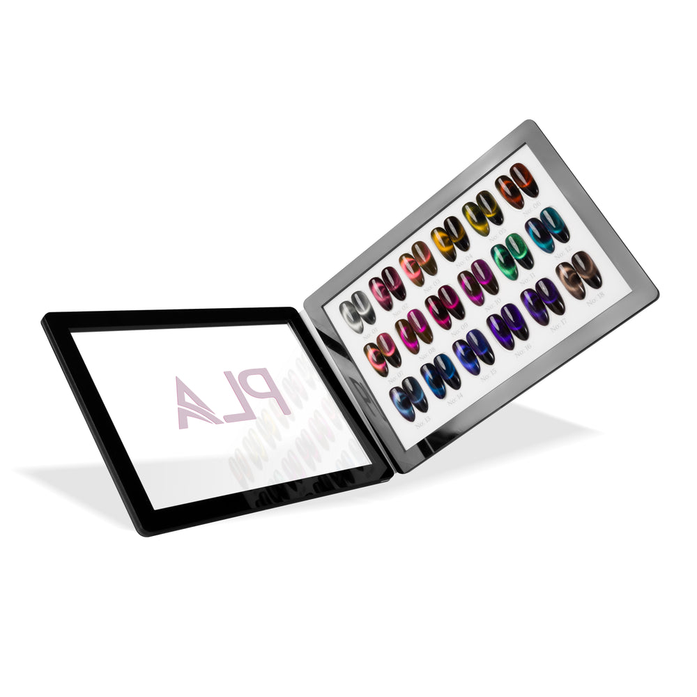 Color swatch book with colorful nail tip color swatches on a white background
