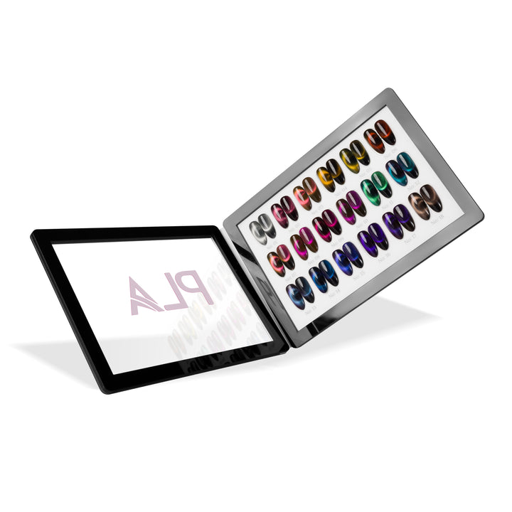 Color swatch book with colorful nail tip color swatches on a white background