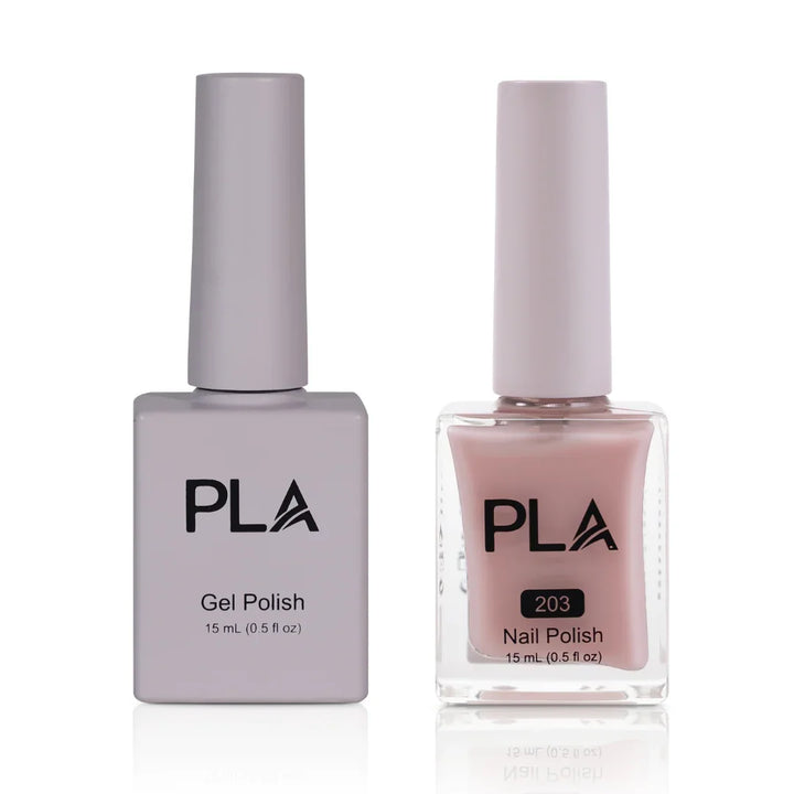 Sheer nail polish from PLA: Sun-Kissed #203 (gel and lacquer duo, front view)