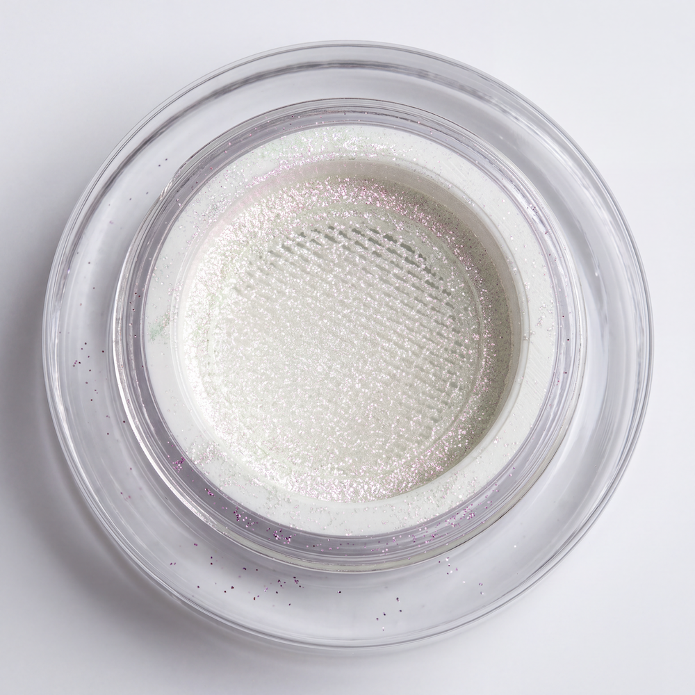Open PLA Aurora Chrome Nail Powder container showing the mesh cushion inside.