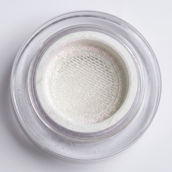 Open PLA Aurora Chrome Nail Powder container showing the mesh cushion inside.