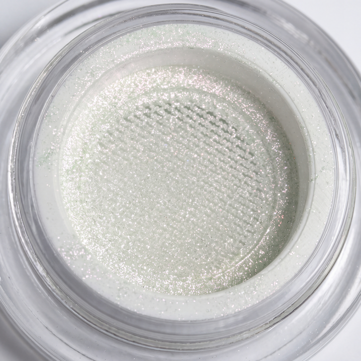 Open PLA Aurora Chrome Nail Powder container showing the mesh cushion inside.