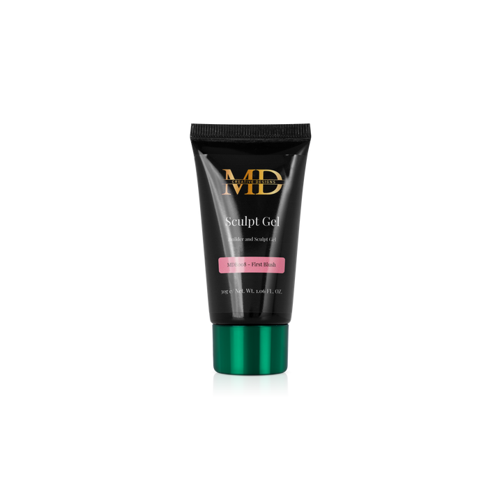 Black tube of MD Sculpt Gel with green base on a white background