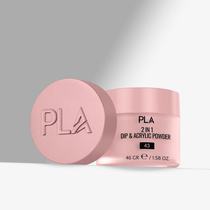 Pink container of PLA 2 in 1 Dip &amp; Acrylic Powder on a gray background