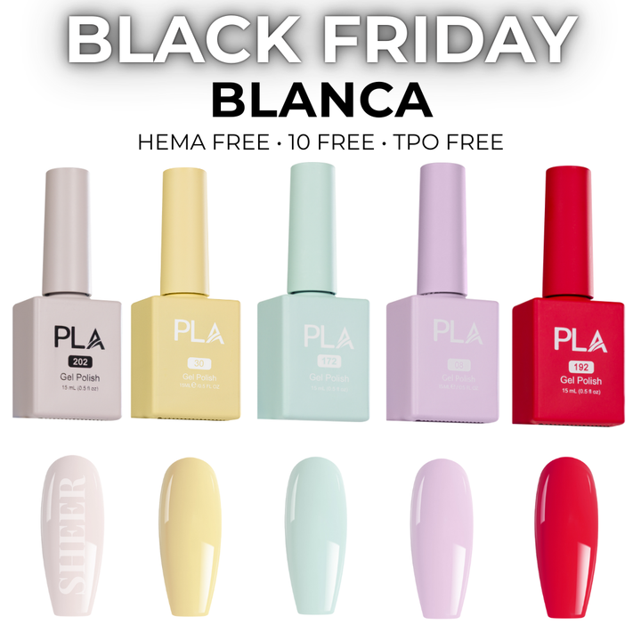 Set of PLA gel polish bottles in various colors with &