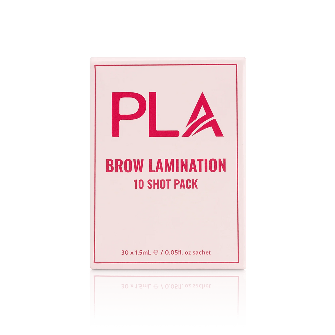 PLA's Brow Lamination Line: Brow Lamination 10 Shot Pack, (front view of the box)