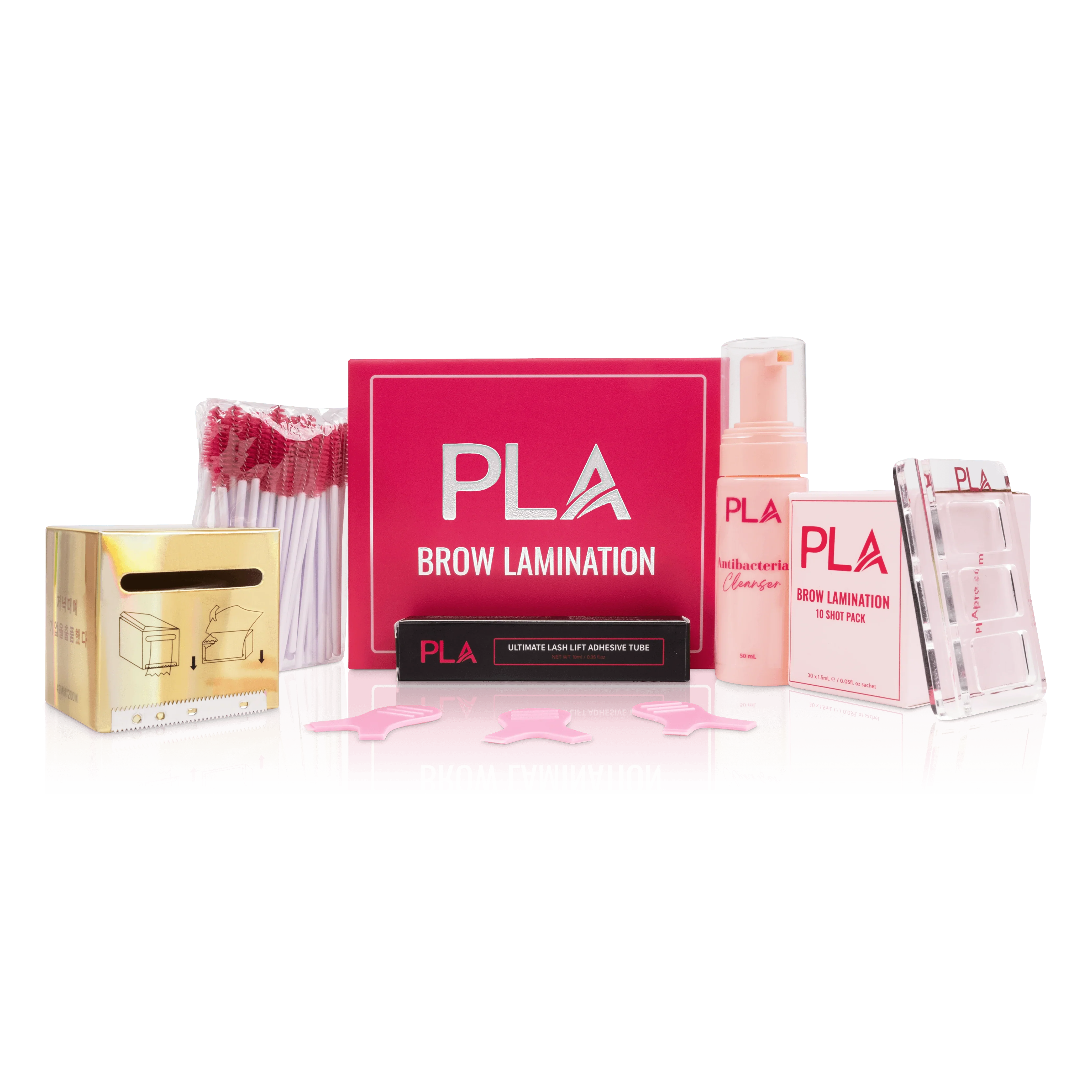 PLA's Brow Lamination Line: Brow Lamination Kit, (view of the box and products in kit)
