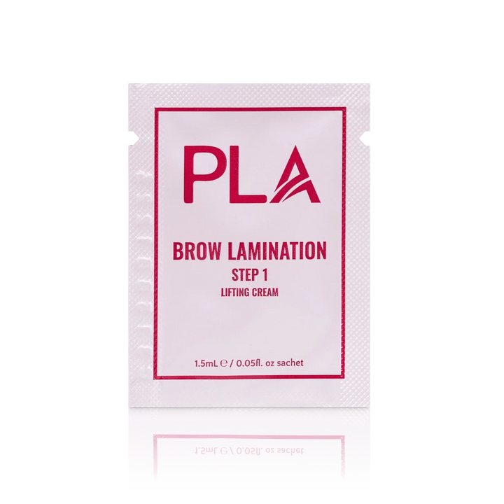 PLA's Brow Lamination Line: Brow Lamination Step 1 sachet, ( front view of the sachet)