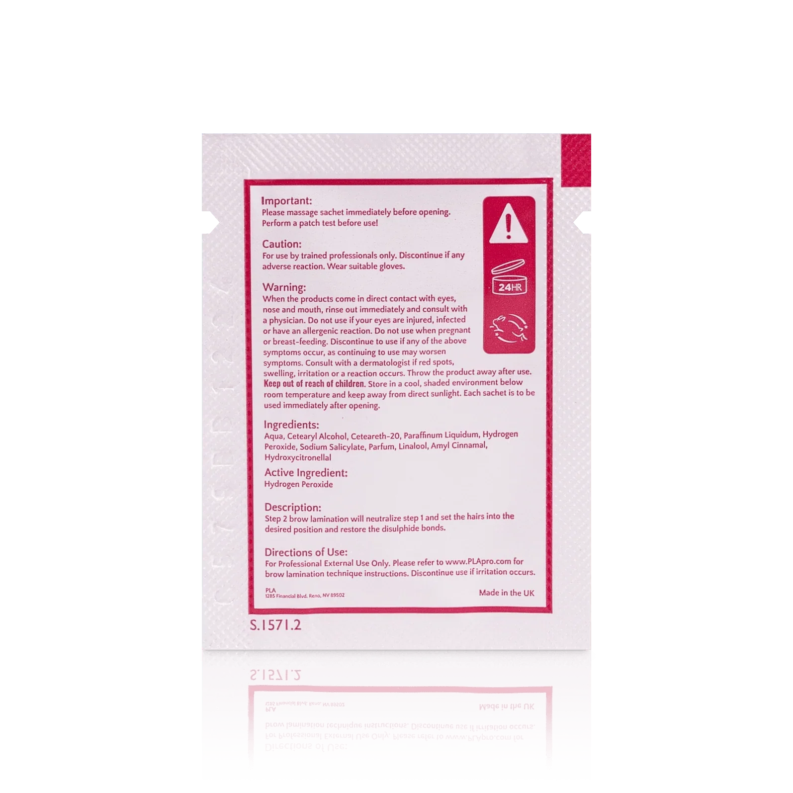 PLA's Brow Lamination Line: Brow Lamination Step 2 Sachet, (back view of the sachet)