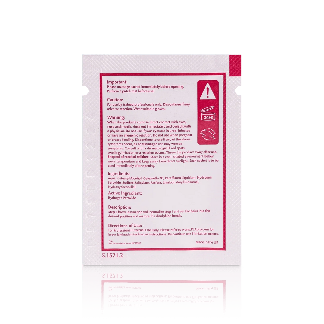 PLA's Brow Lamination Line: Brow Lamination Step 2 Sachet, (back view of the sachet)