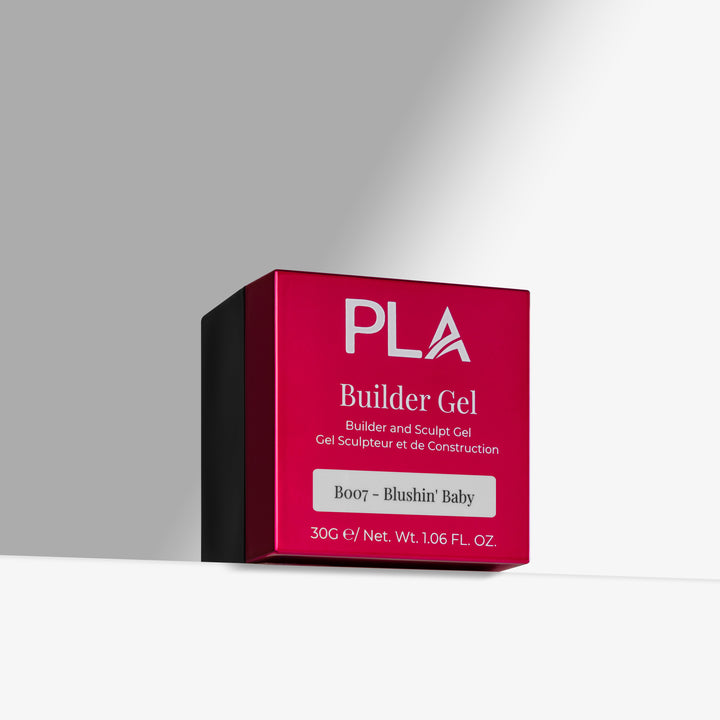 Pink box of PLA Builder Gel on a gray background