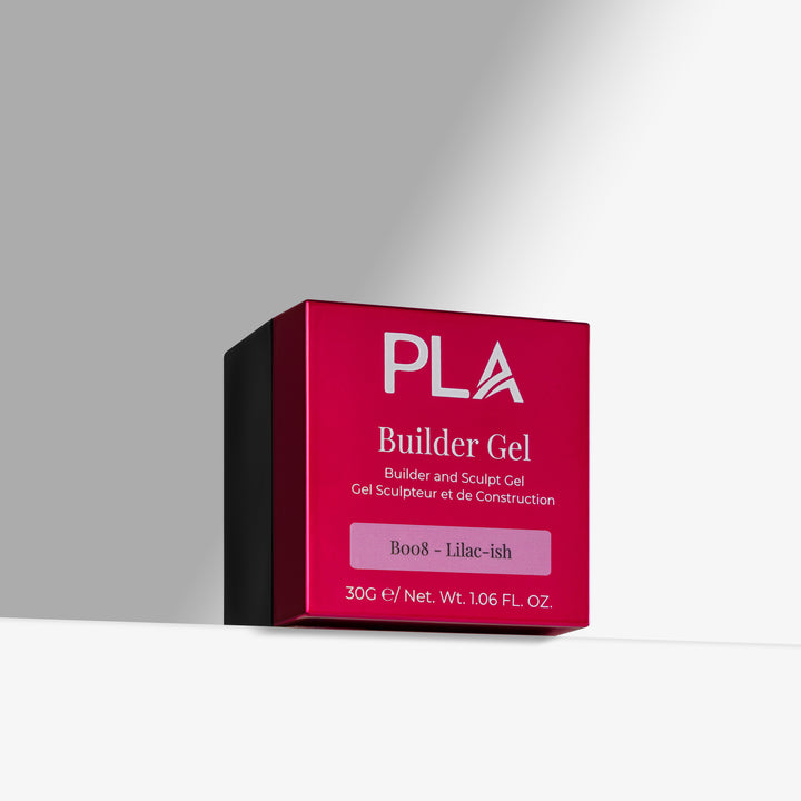 Pink box of PLA Builder Gel on a gray background