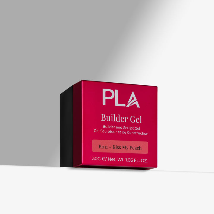 Pink box of PLA Builder Gel on a gray background