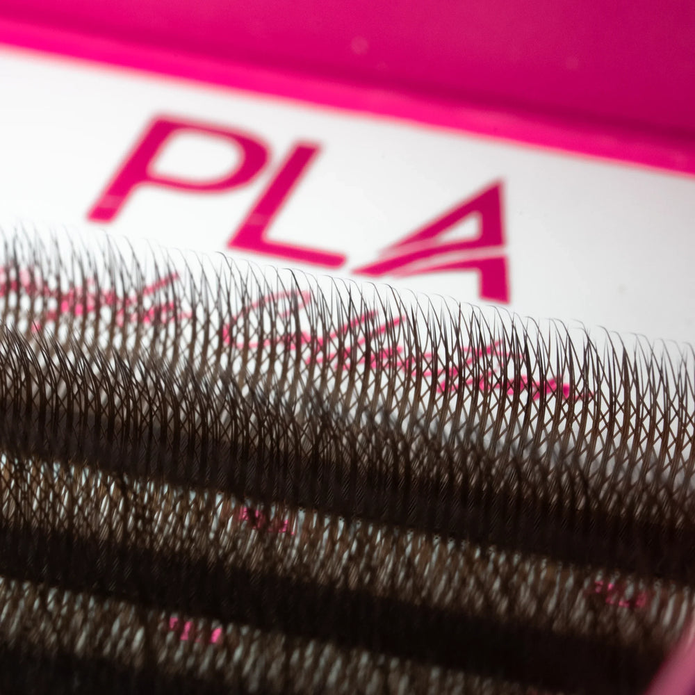 PLA Lash Extension Samples - Brown Fairy Lash Tray (close up view of lashes in tray)