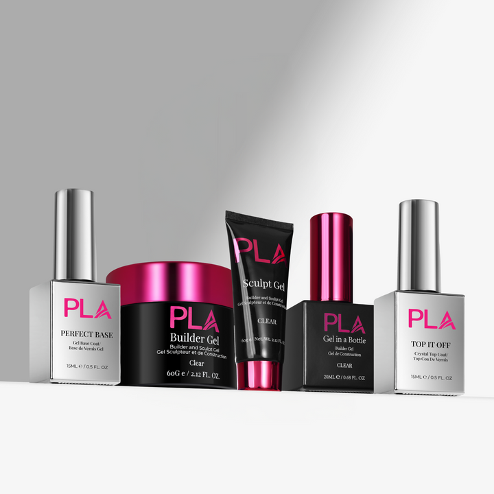Set of PLA gel products on a gray background