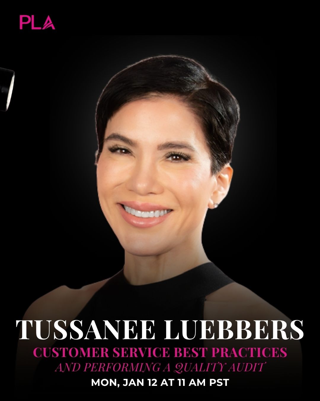Promotional image for a webinar featuring Tussanee Luebbers with event details.