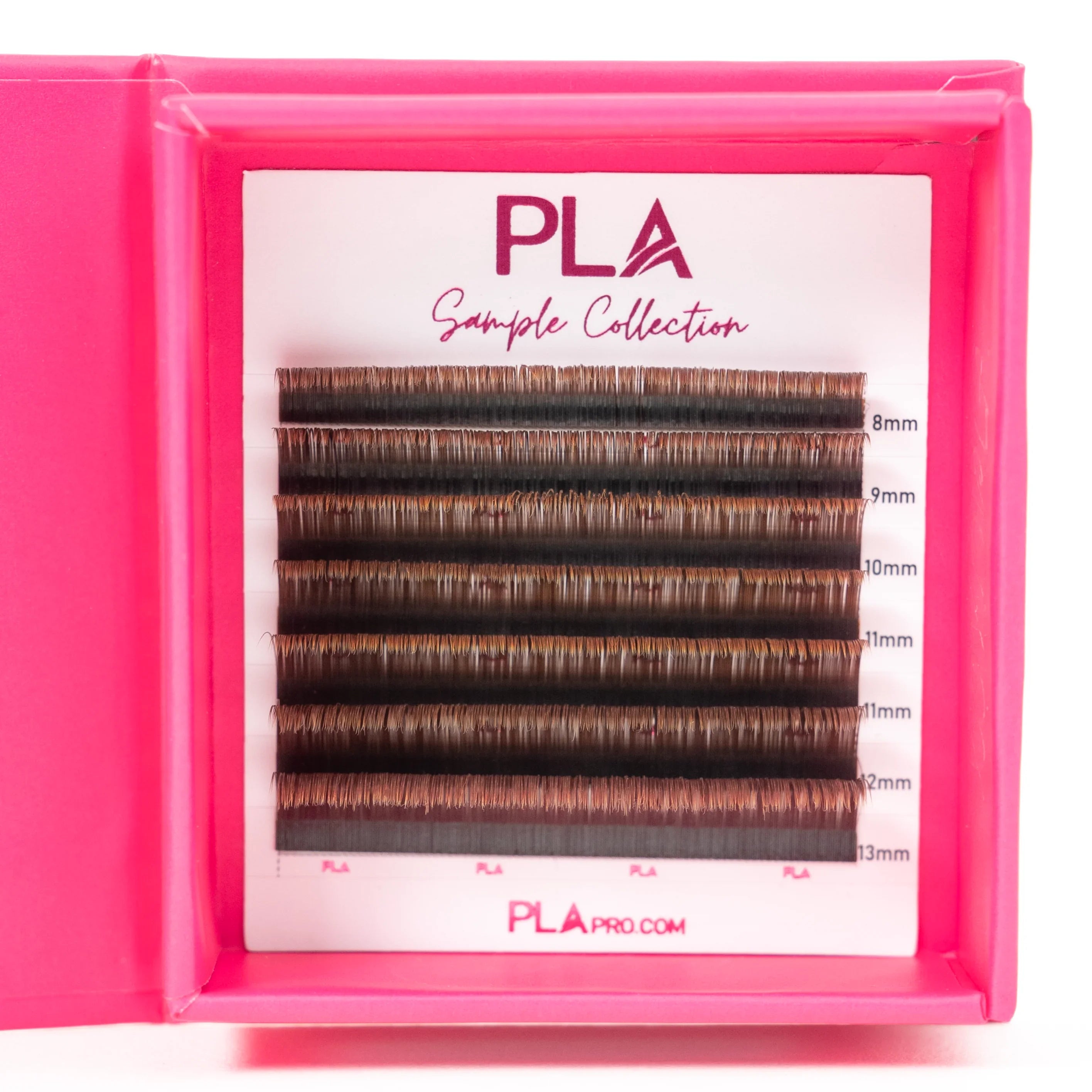 PLA Lash Extension Samples - Brown Flat Lash Tray (front view of open lash tray)